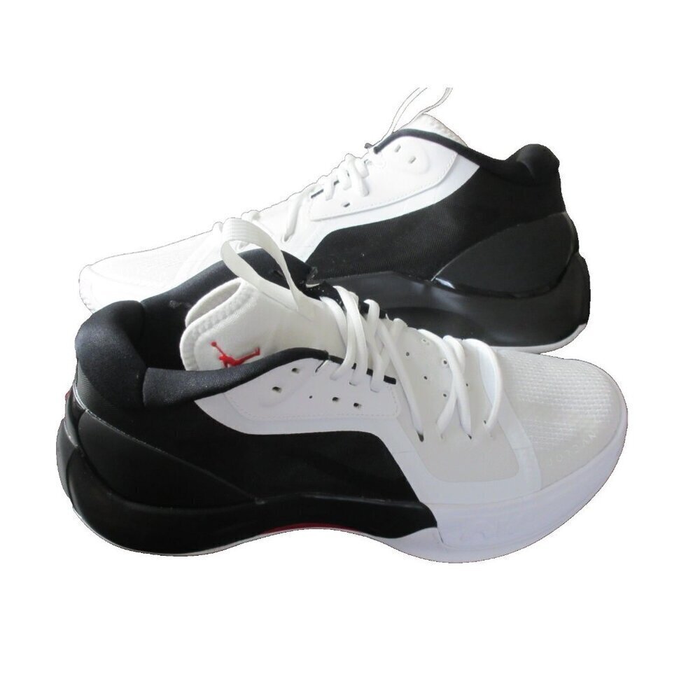 Jordan White and Black Low-Top Athletic Sneakers with Red Logo